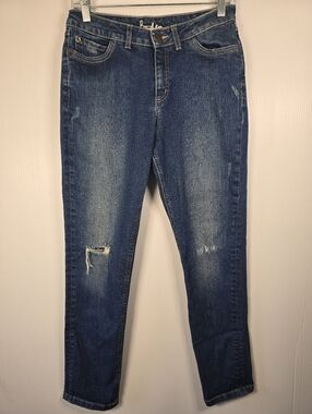 Boden Women's Mid-Blue Distressed‎ Straight Leg High Rise 5 Pocket Jeans Size 6R